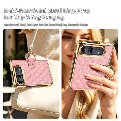 VIETAO Diamond Pattern Metal Ring PU Leather Phone Case, For iPhone Duo