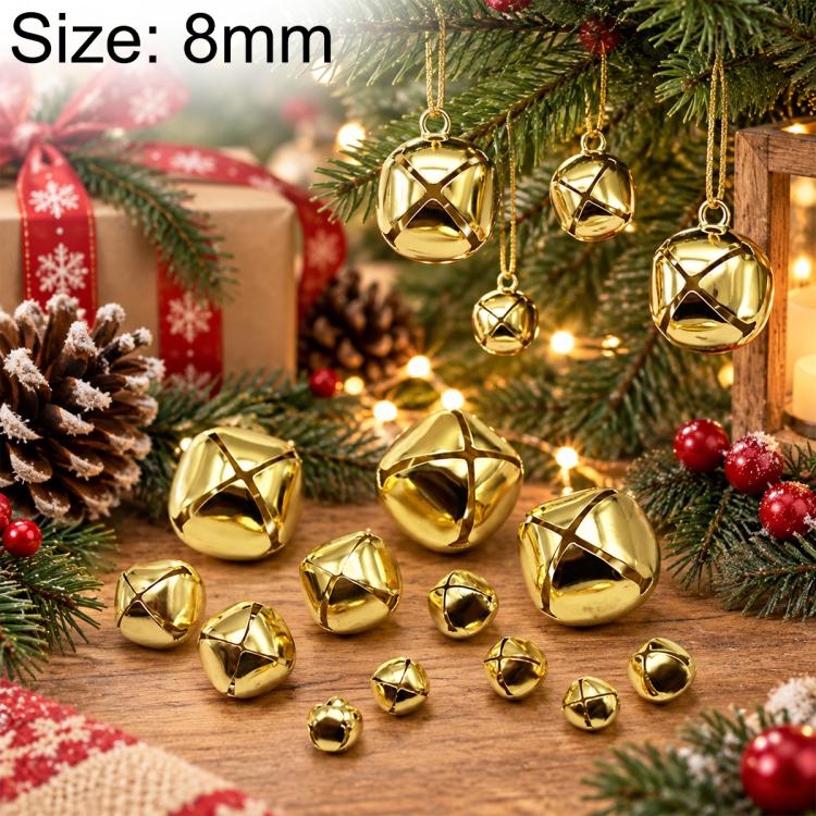 100 PCS/Pack Electroplated Hollow Cross Bells Christmas Tree Ornaments, 8mm, 10mm, 12mm, 13mm, 15mm, 18mm, 20mm, 25mm, 27mm, 30mm, 35mm, 38mm, 50mm