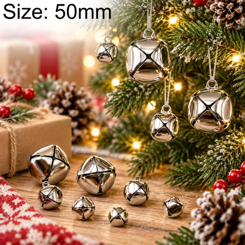 100 PCS/Pack Electroplated Hollow Cross Bells Christmas Tree Ornaments, 8mm, 10mm, 12mm, 13mm, 15mm, 18mm, 20mm, 25mm, 27mm, 30mm, 35mm, 38mm, 50mm