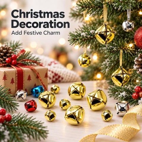 100 PCS/Pack Electroplated Hollow Cross Bells Christmas Tree Ornaments, 8mm, 10mm, 12mm, 13mm, 15mm, 18mm, 20mm, 25mm, 27mm, 30mm, 35mm, 38mm, 50mm