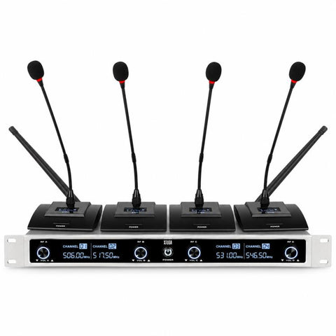 XTUGA CM240 UHF 4-Channel Wireless Conference Microphone System, EU Plug, US Plug, UK Plug, AU Plug
