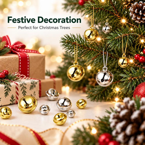 100 PCS/Pack Electroplated Bells for Pets, Christmas Tree Bells, DIY Craft Decoration, 14mm, 16mm, 18mm, 20mm, 24mm, 26mm, 30mm