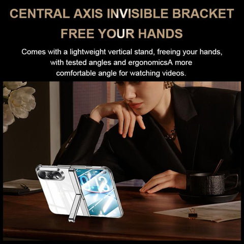 Intergrated Shell And Flim Electroplating Transparent Hinge Holder Phone Case, For iPhone Duo