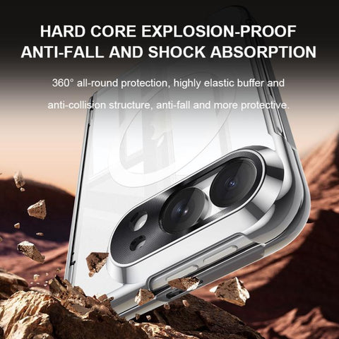 Intergrated Shell And Flim Electroplating Transparent Shockproof Magnetic Phone Case, For iPhone Duo