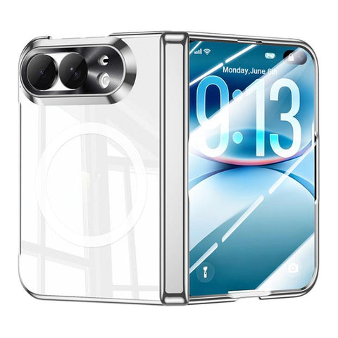 Intergrated Shell And Flim Electroplating Transparent Shockproof Magnetic Phone Case, For iPhone Duo