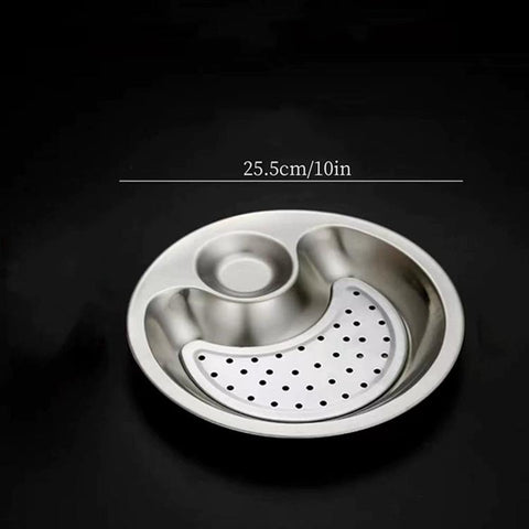 LsCook Household Stainless Steel Grid Dinner Plate Multifunctional Draining Tray