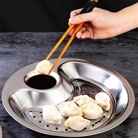 LsCook Household Stainless Steel Grid Dinner Plate Multifunctional Draining Tray