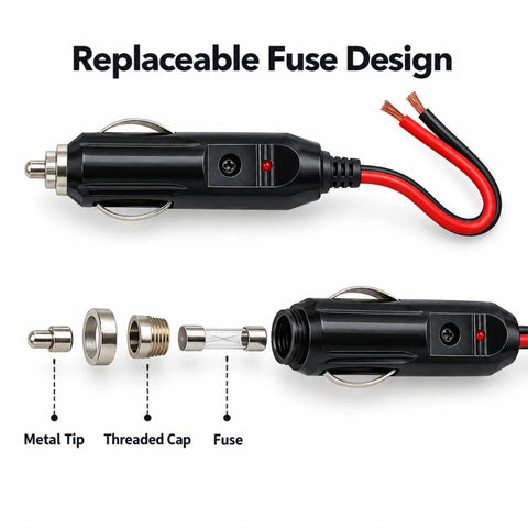 12V-24V Car Cigarette Lighter Extension Cable, Black Silver
