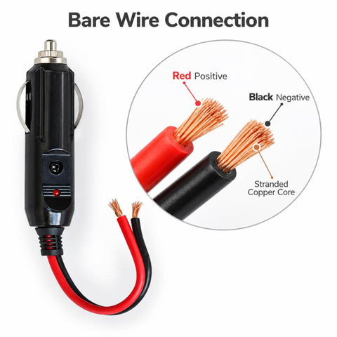 12V-24V Car Cigarette Lighter Extension Cable, Black Silver