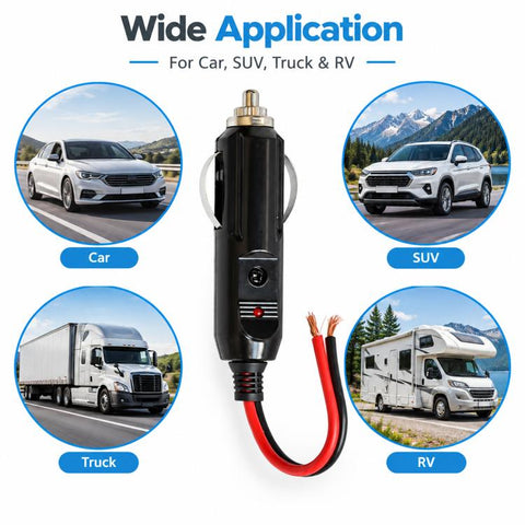 12V-24V Car Cigarette Lighter Extension Cable, Black Silver