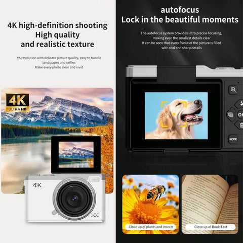D72 4K Digital Camera with 180 Degree Flip Screen, 5MP Sensor, AF Auto Focus, 16X Digital Zoom and Flash