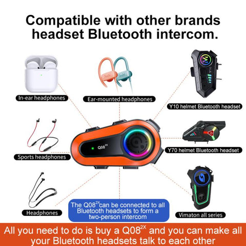 Q08-2X Motorcycle Helmet Wireless Walkie-Talkie Bluetooth Earphone, Hard Mic, Soft Mic, Hard + Soft Mic
