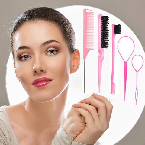 5 PCS/Set Hair Styling Kit Steel Pin Tail Comb & Eyebrow Brush & Hair Loop Tool, Hook Tip, Flat Tip