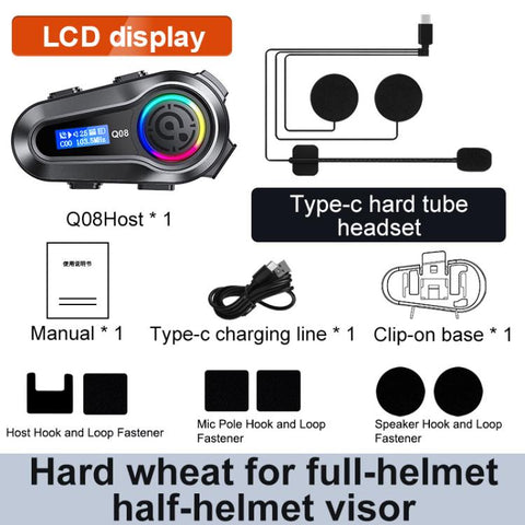 Q08 Motorcycle Helmet Wireless Walkie-Talkie Bluetooth Earphone Support FM, Hard Mic, Soft Mic, Hard + Soft Mic