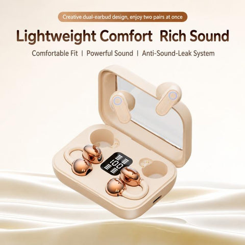 2 Pairs Ear-hook Sleep Noise Reduction Digital Display Wireless Bluetooth Earphone