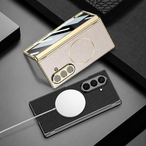GKK Integrated Magnetic Folding Hinge Phantom Vegan Leather Magnetic Ring Phone Case, For Galaxy Z Fold8 Ultra 5G