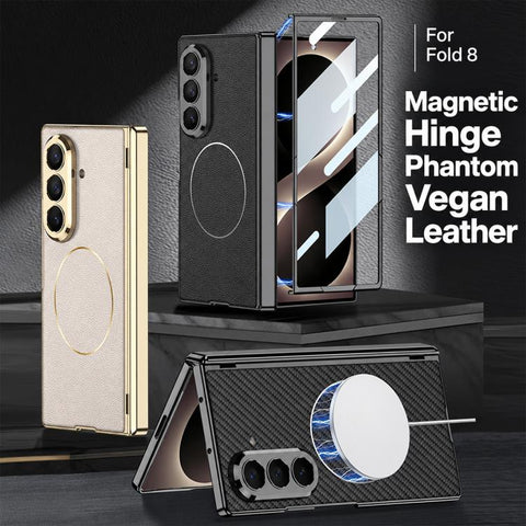 GKK Integrated Magnetic Folding Hinge Phantom Vegan Leather Magnetic Ring Phone Case, For Galaxy Z Fold8 Ultra 5G