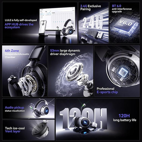 GT12 Wireless Gaming RGB Lighting USB 2.4G Bluetooth Headset with Microphone