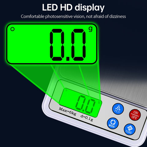 MH-555 6Kg x 0.1g High Accuracy Digital Electronic Portable Kitchen Scale Balance Device with 2.2 inch LCD Screen, 6000g/0.1g