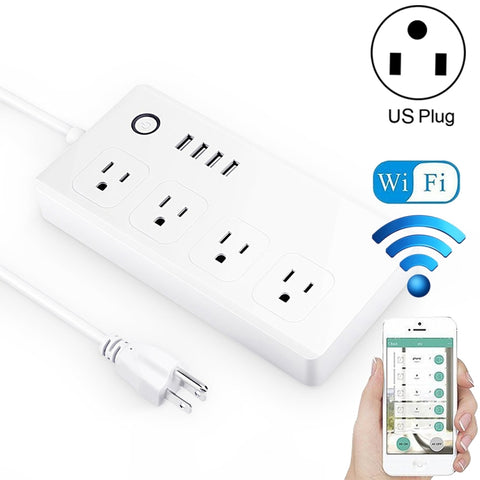 4 x USB Ports + 4 x US Plug Jack WiFi Remote Control Smart Power Socket Works with Alexa & Google Home, AC 110-240V, US Plug, 4xUSB + 4xUS Plug(US Plug)