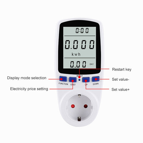 AC 230V 50Hz Max 16A LCD Display Energy Meter Watt Volt Voltage Power Analyzer Automatic Electricity Monitor Analyzer Power, EU Plug, AC 230V EU Plug