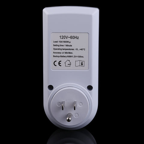 AC 120V Smart Home Plug-in Programmable LCD Display Clock Summer Time Function 12/24 Hours Changeable Timer Switch Socket, US Plug, AC 120V US Plug