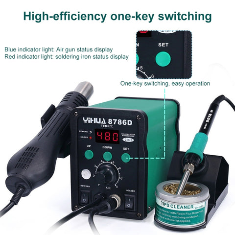 YIHUA 8786D 2 in 1 AC 220V LED Display Adjustable Temperature Hot Air Gun + Solder Station & Soldering Iron, 8786D
