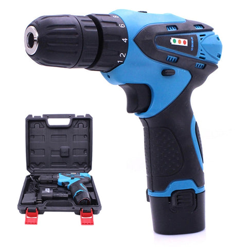 VOTO 12V Stepless Speed Regulation Rechargeable Hand Drill Set Electric Drill Power Tools with LED Light, AC 220V, US Plug, Random Color Delivery, 12V Dual Speed