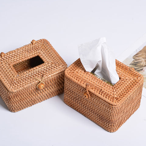 ZJH01 Mini Restaurant Desktop Rattan Braided Tissue Storage Box Case, Mini