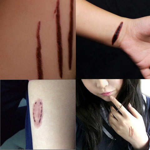 10pcs S-250 Halloween Terror Realistic Scratches Wound Injury Scar Temporary Tattoo Sticker, S-250/10pcs