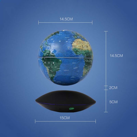 6 inch Rotation Illuminating English Magnetic Levitation Globe Office Crafts Ornaments, EU Plug, Black EU Plug, Baby Blue EU Plug