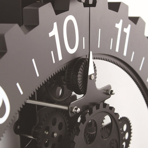 Home Simple European Style Triangular Mechanical Gears Wall Clock, Black, Silver