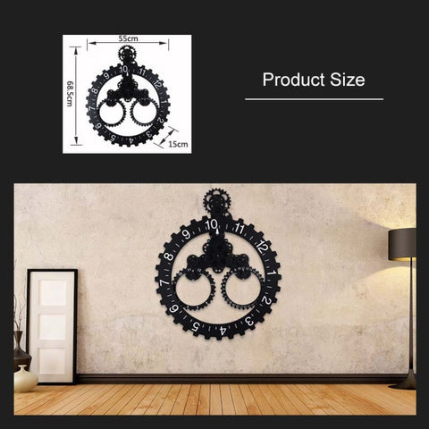 Home Simple European Style Triangular Mechanical Gears Wall Clock, Black, Silver