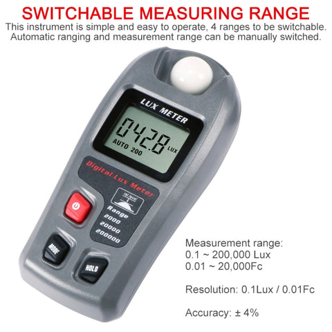 MT-30 LCD Portable Digital Light Lux Meter for Factory / School / House Various Occasion, Range: 0.1-200,000 Lux, MT-30