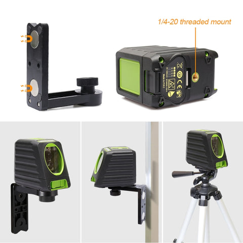 BOX-1G 1V1H 40mW & 10mW 2 Line Green Beam Laser Level Covering Walls and Floors