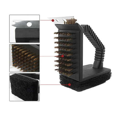 Outdoor Barbecue Cleaning Brush Camping Picnic BBQ Copper Wire Grill Three In One Right Angle Copper Wire Triangular Brush, BBQ Copper Brush