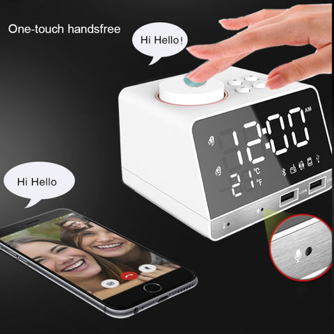 K11 Bluetooth Alarm Clock Speaker Creative Digital Music Clock Display Radio with Dual USB Interface, Support U Disk / TF Card / FM / AUX, US Plug, US Plug(Black), US Plug(White)