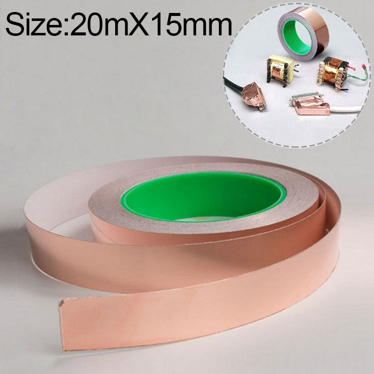 Pure Copper Double-sided Conductive Copper Foil Tape Signal Masking Tape, Size: 20m x 15mm, Size: 20m x 15mm