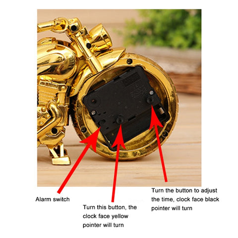 Cartoon Motorcycle Alarm Clock Bedroom Plastic Pointer Alarm Clock, Size: 23*13*6cm, Gold, Gold, Red, Black, Gold, Black