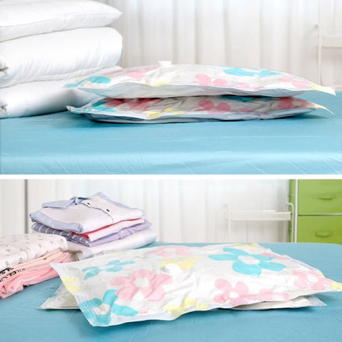 11 PCS Space Saving Sunflowers Pattern Vacuum Storage Bag, Thinken Quilts Clothing Vacuum Seal Storage Bag with a Hand Pump, Including: 3 PCS 80*100 cm，2 PCS 60*80 cm, 3 PCS 50*70 cm, 2 PCS 40*60 cm, 11 PCS Storage Bag