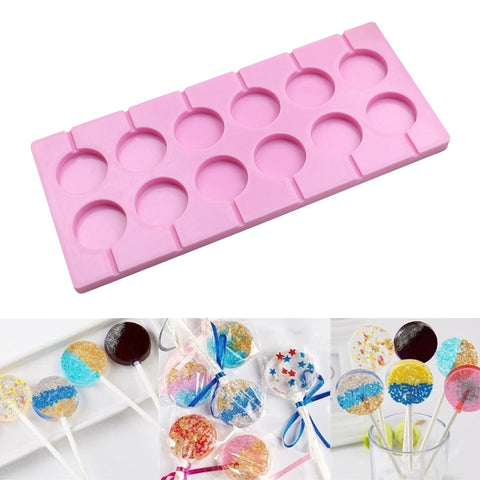 12-Capacity DIY Silicone Chocolate Molds(Lollipop Shape), Cherry Blossoms Shape, Cow Shape, Lollipop Shape