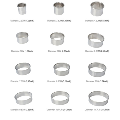 12 PCS / Set Stainless Steel Round Shape Cutting Mould Mousse Cake Doughnut Baking Tools, Round Shape(12 PCS / Set)