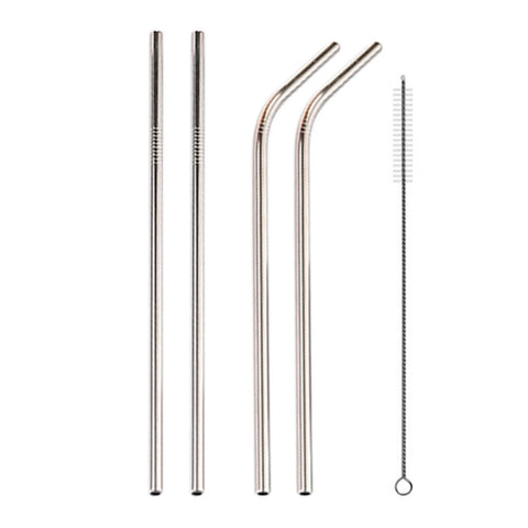 4pcs Reusable Stainless Steel Drinking Straw + Cleaner Brush Set Kit,  215*6mm, 215*6mm (Combination)