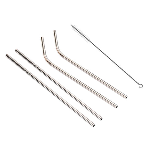 4pcs Reusable Stainless Steel Drinking Straw + Cleaner Brush Set Kit,  215*6mm, 215*6mm (Combination)