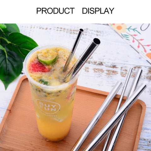 5pcs Reusable Stainless Steel Straight Drinking Straw + Cleaner Brush Set Kit,  266*6mm, 266*6mm (Straight)
