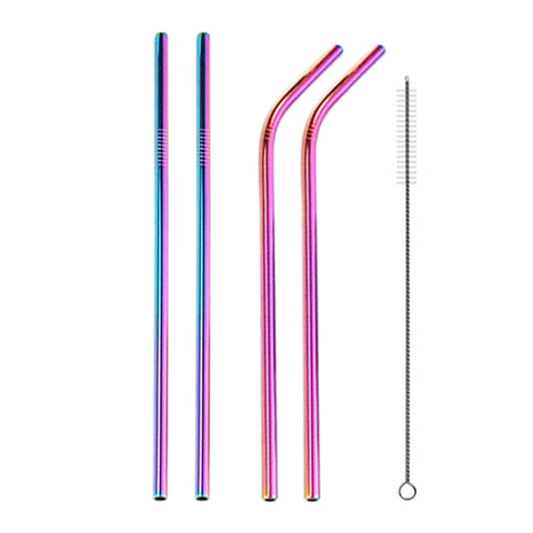4pcs Reusable Stainless Steel Drinking Straw + Cleaner Brush Set Kit,  266*6mm, 266*6mm (Combination)