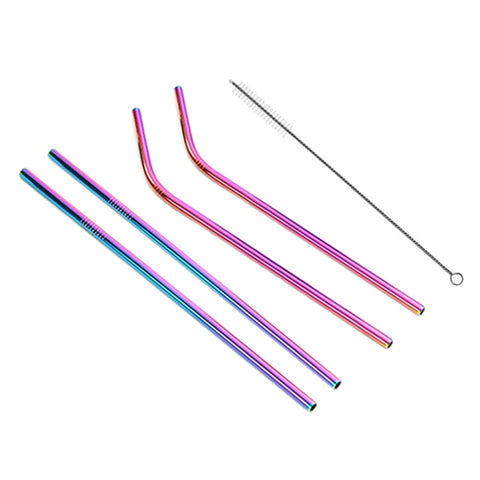 4pcs Reusable Stainless Steel Drinking Straw + Cleaner Brush Set Kit,  266*6mm, 266*6mm (Combination)