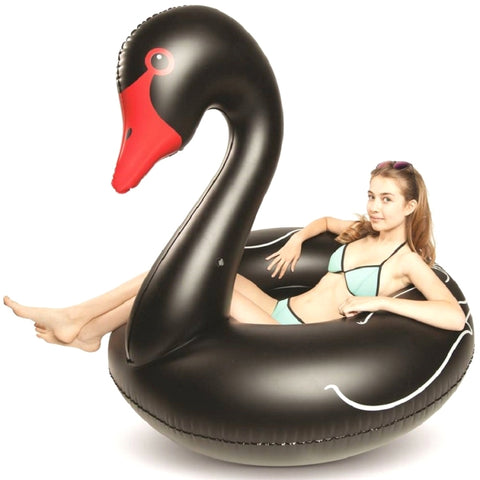 Swan Shaped Inflatable Floating Swimming Safety Pool Ring, Inflated Size: 110cm, 110cm Swan Black, 110cm Swan White