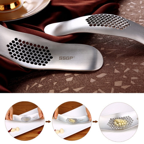 SSGP Kitchen Tool Manual 304 Stainless Steel Brushed Texture Garlic Presser, 304 Stainless Steel Garlic Crusher