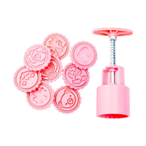 DIY Fondant Cake Mold Biscuit Cookie Cutters Baking Tools with 8 PCS Round Cartoon Patterns, 8 PCS Round Cartoon Patterns(Pink), 8 PCS Round Cartoon Patterns(White)